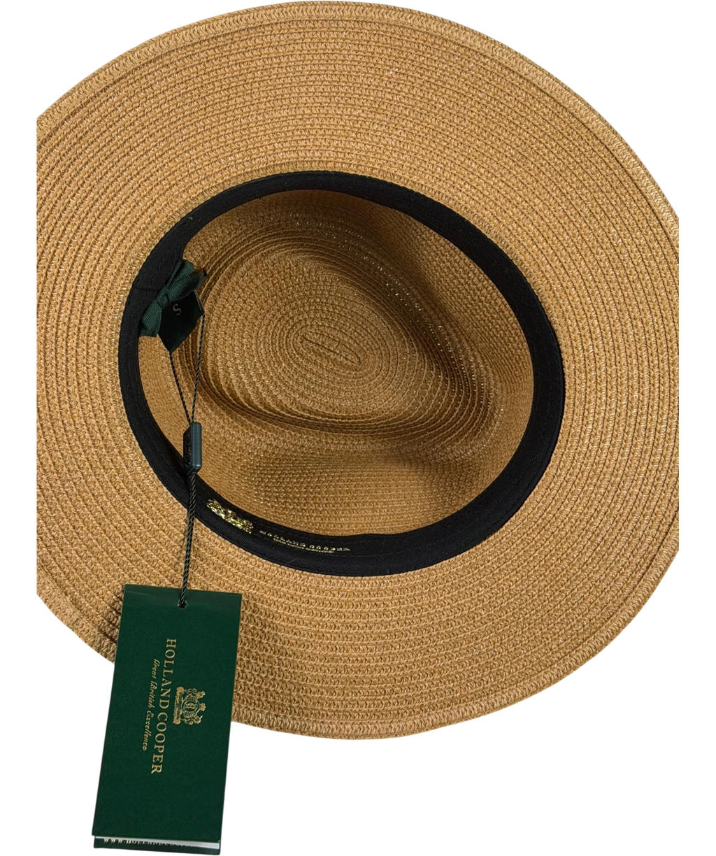 HOLLAND COOPER Francesca Hat Camel / Navy Blue With Gold Logo UK S