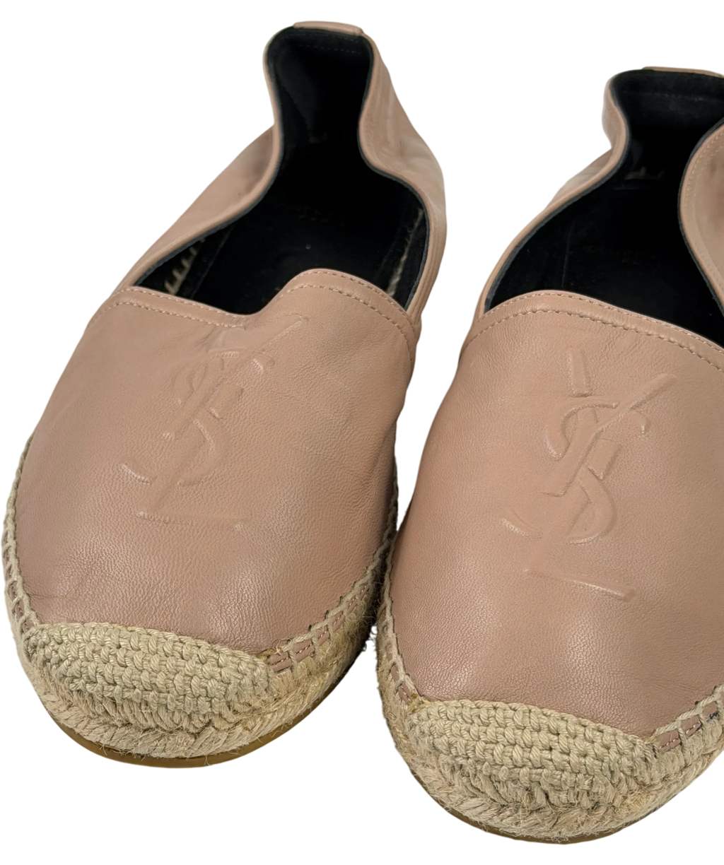 YSL Beige Cassandre Embossed  YSL Logo Lambskin Leather Espadrilles UK 4.5 EU 37.5
