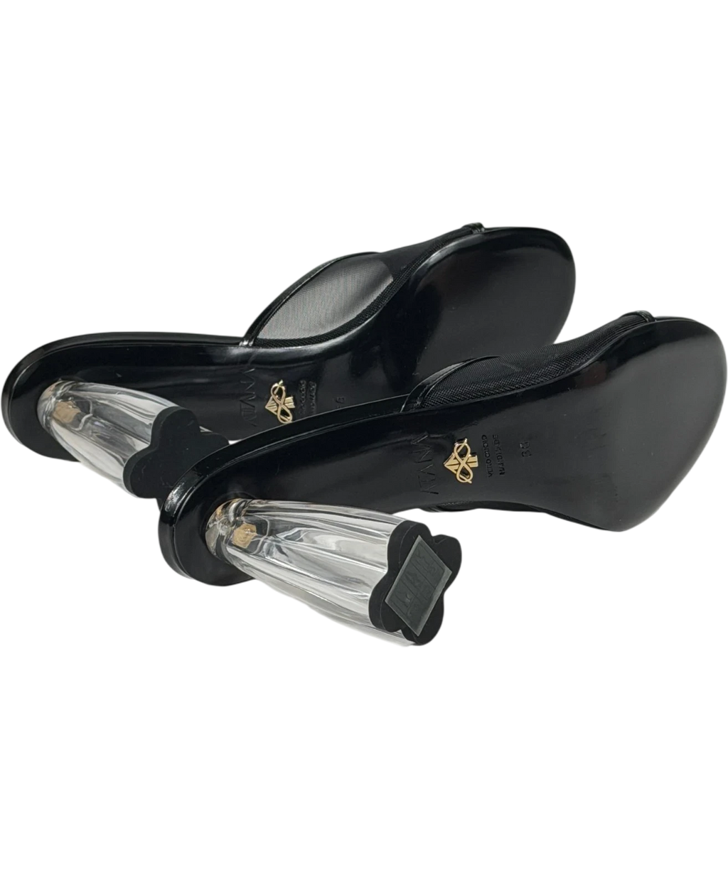 HOUSE OF ATANA Fiorellini Black Patent And Mesh Glass Mules UK 5 EU 38