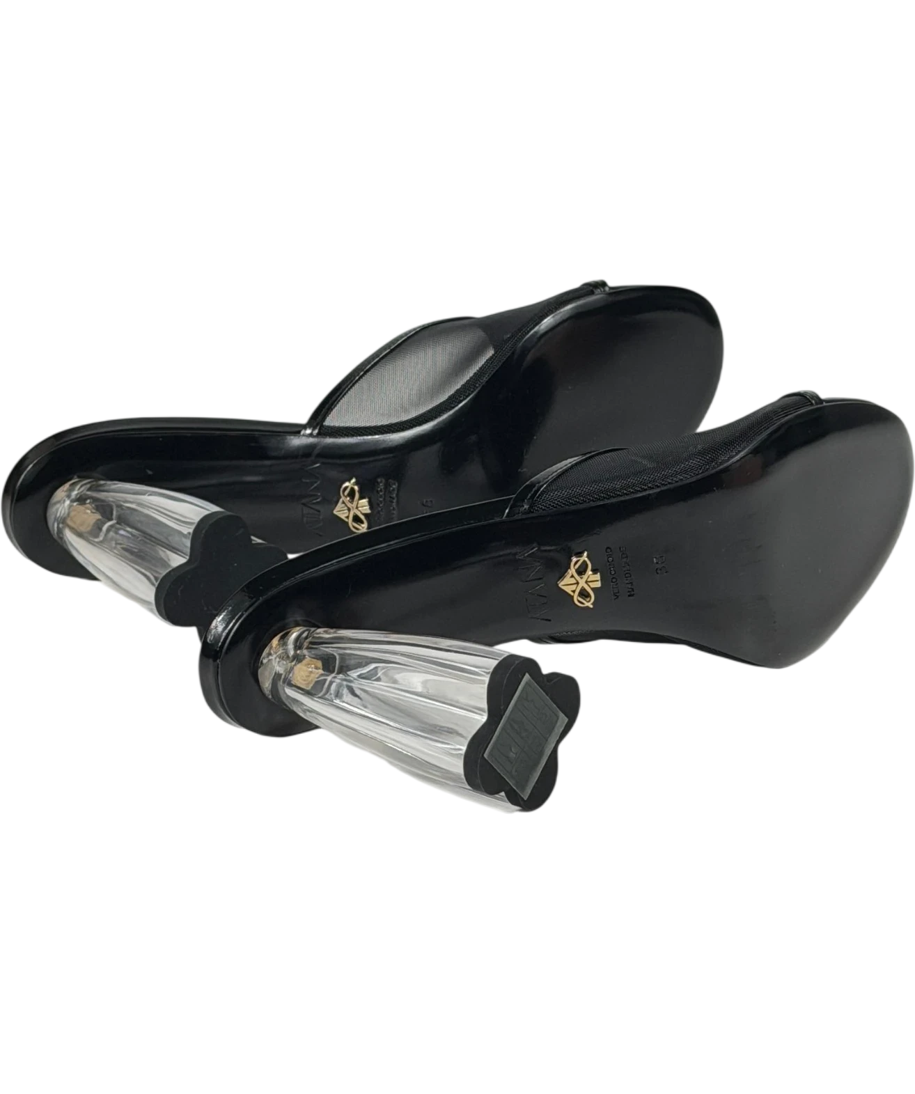 HOUSE OF ATANA Fiorellini Black Patent And Mesh Glass Mules UK 5 EU 38