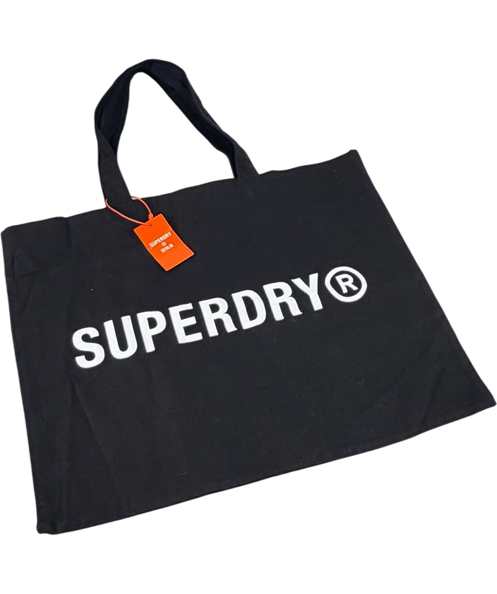 Superdry Essential Logo Canvas Tote Bag In Black