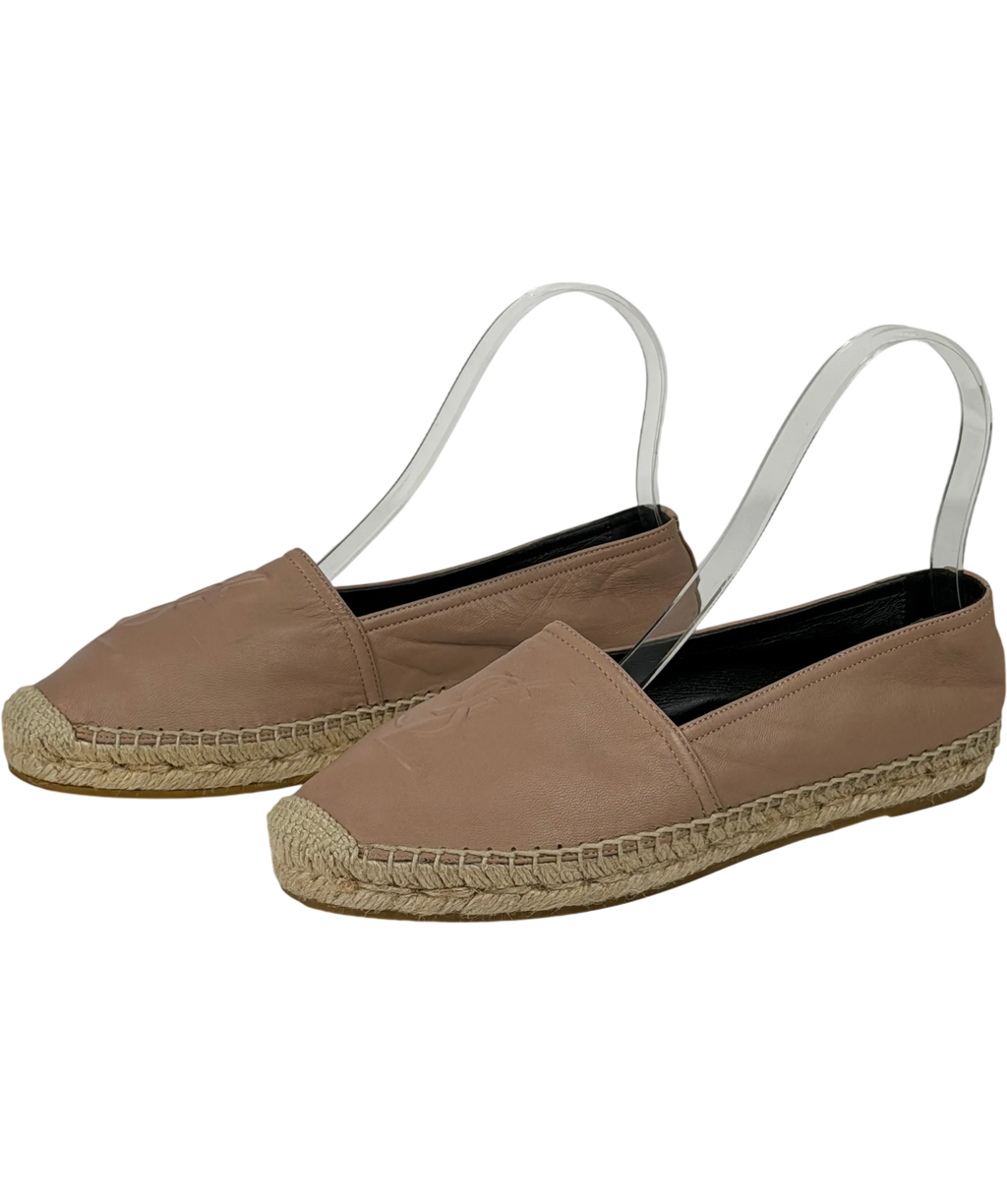 YSL Beige Cassandre Embossed  YSL Logo Lambskin Leather Espadrilles UK 4.5 EU 37.5