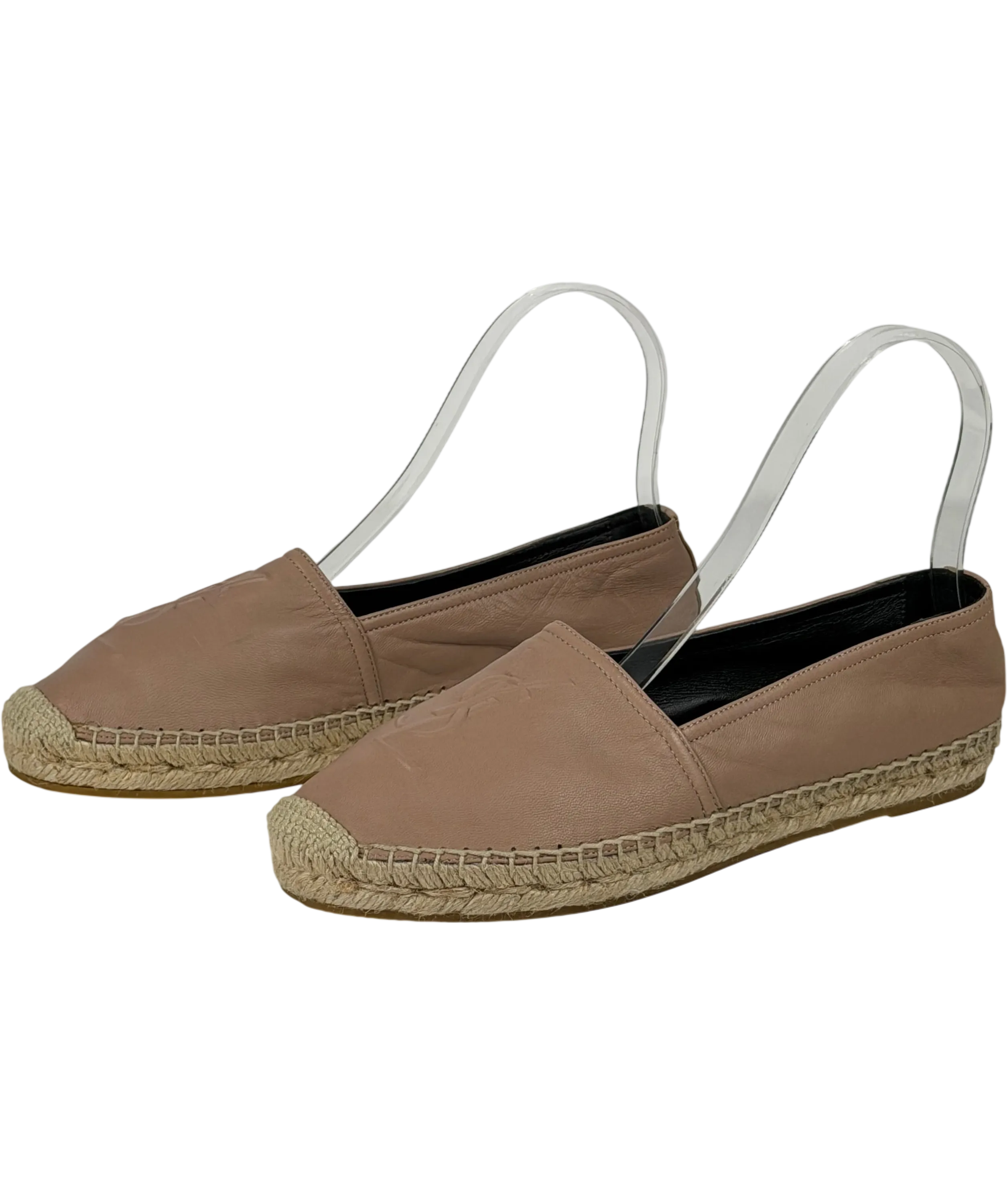 YSL Beige Cassandre Embossed  YSL Logo Lambskin Leather Espadrilles UK 4.5 EU 37.5