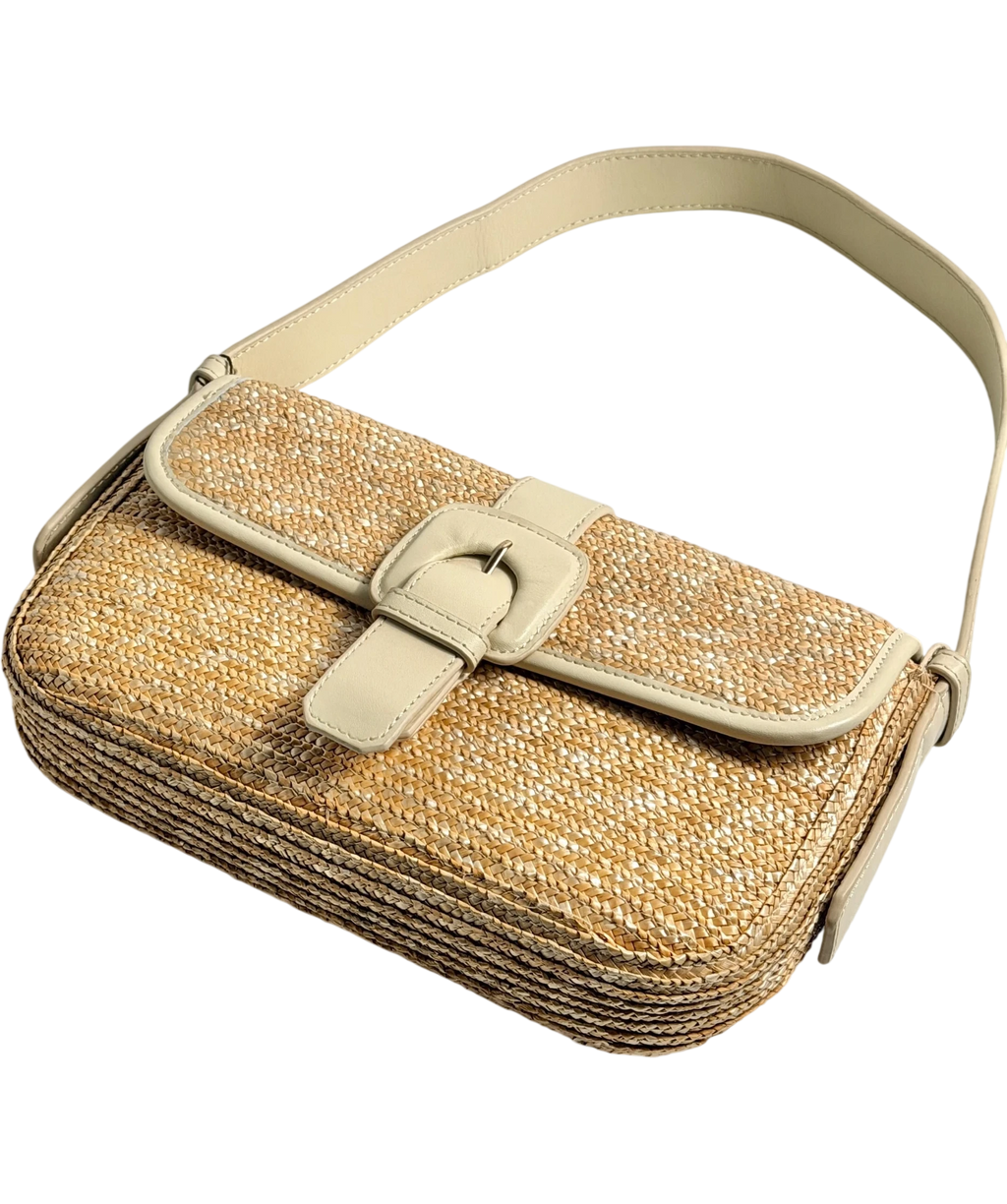 Arket Rectangular Straw & Leather Bag, Cream & Natural