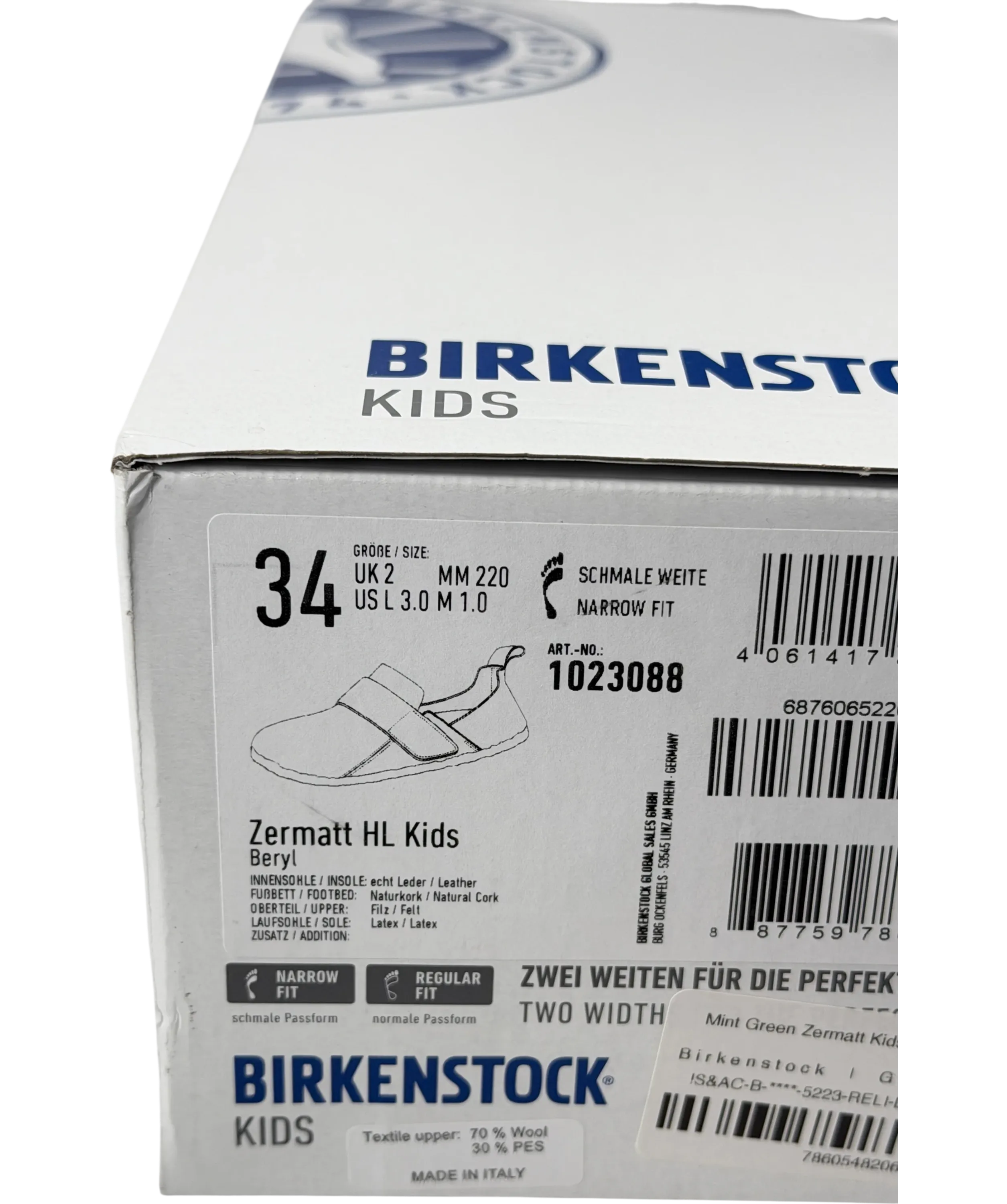 Birkenstock Kids Zermatt Hl Wool Felt Kids Slippers, Light Green UK 2 EU 34