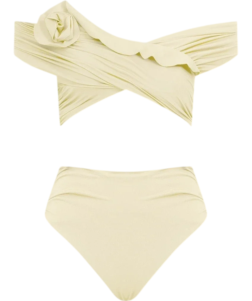 MAYGEL CORONEL Rosy Off-shoulder Bikini Set In Vanilla Yellow One Size