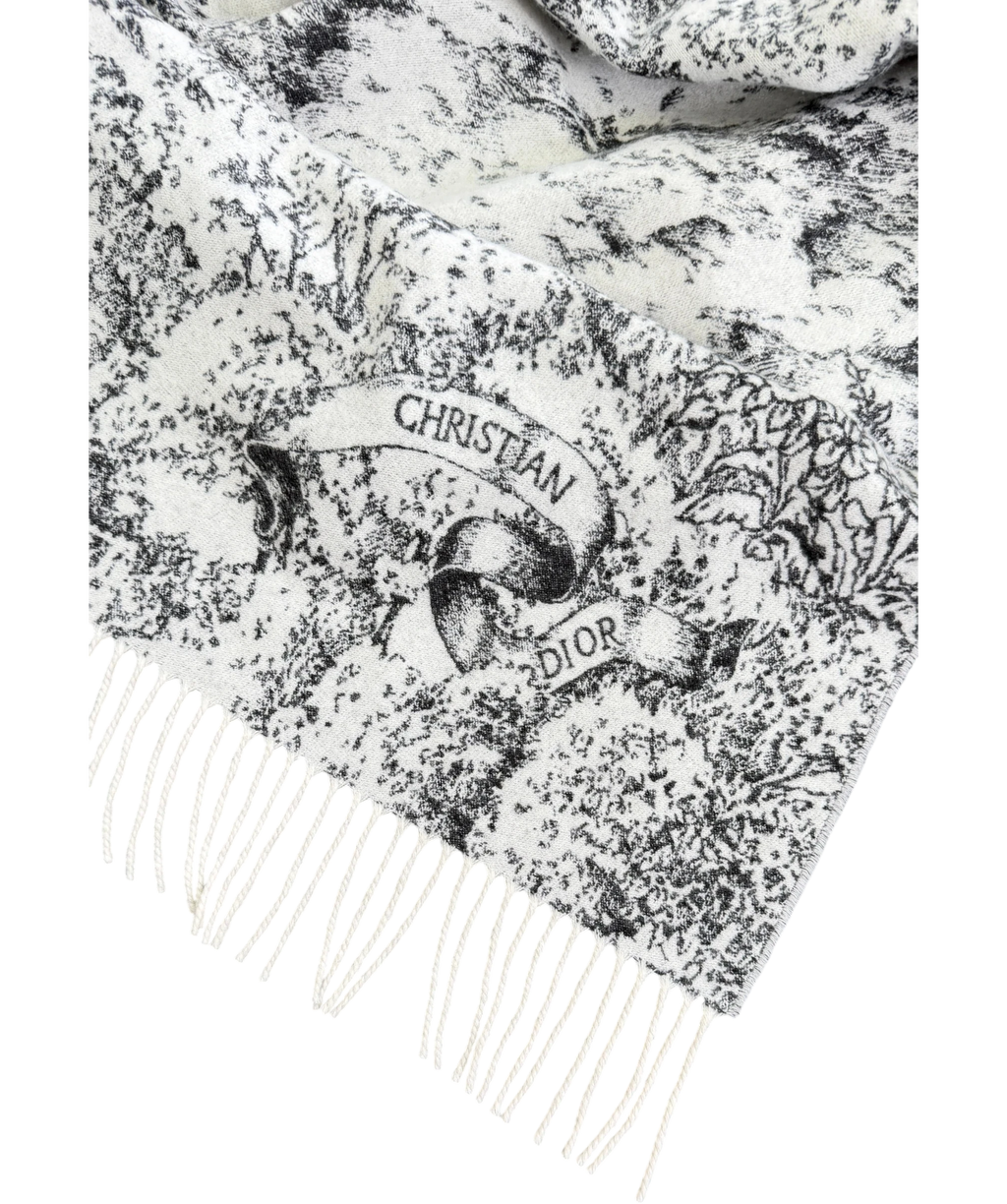 CHRISTIAN DIOR Black  / White 100% Cashmere Toile De Jouy Sauvage Logo Poncho / Cape One Size