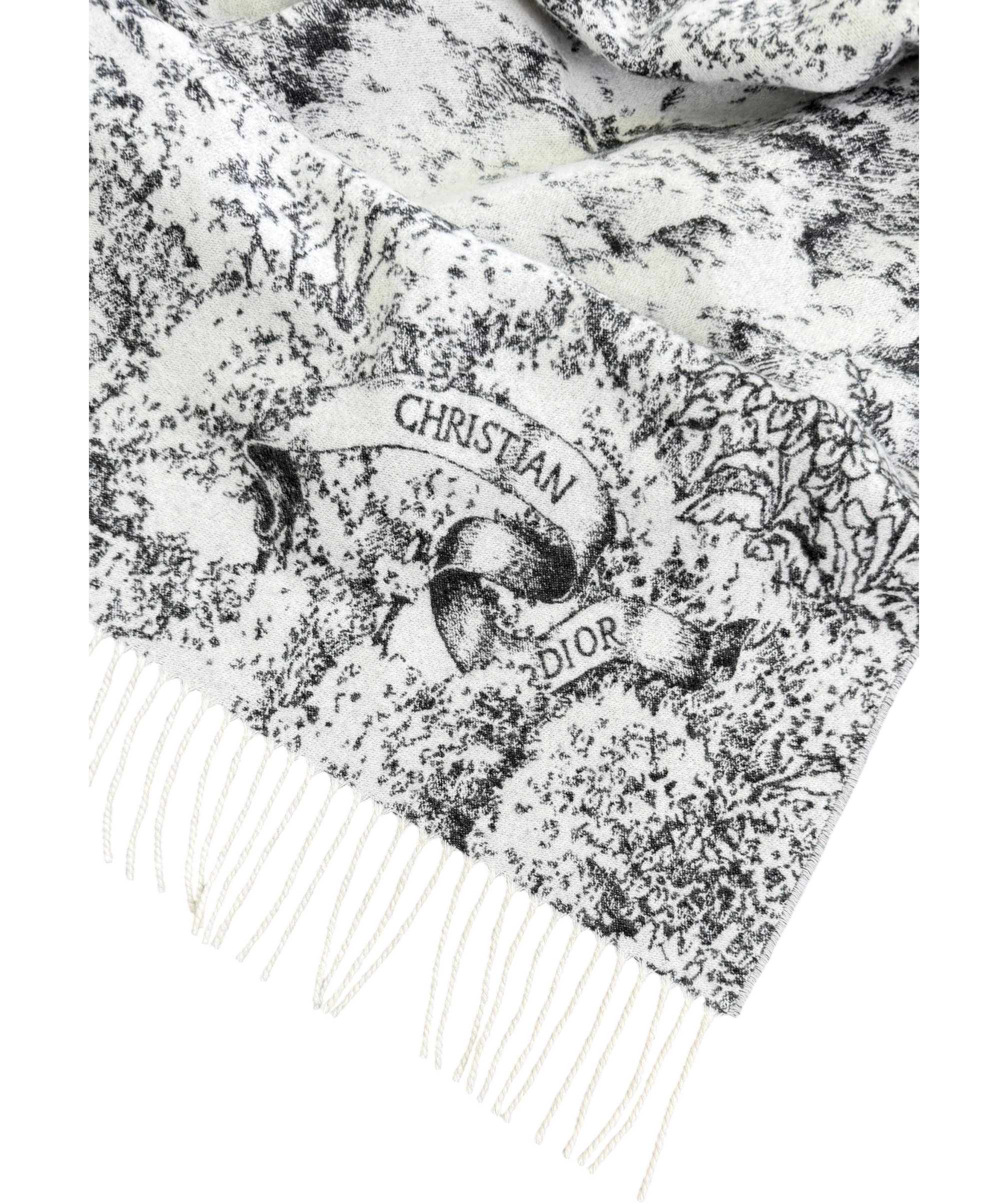 CHRISTIAN DIOR Black  / White 100% Cashmere Toile De Jouy Sauvage Logo Poncho / Cape One Size