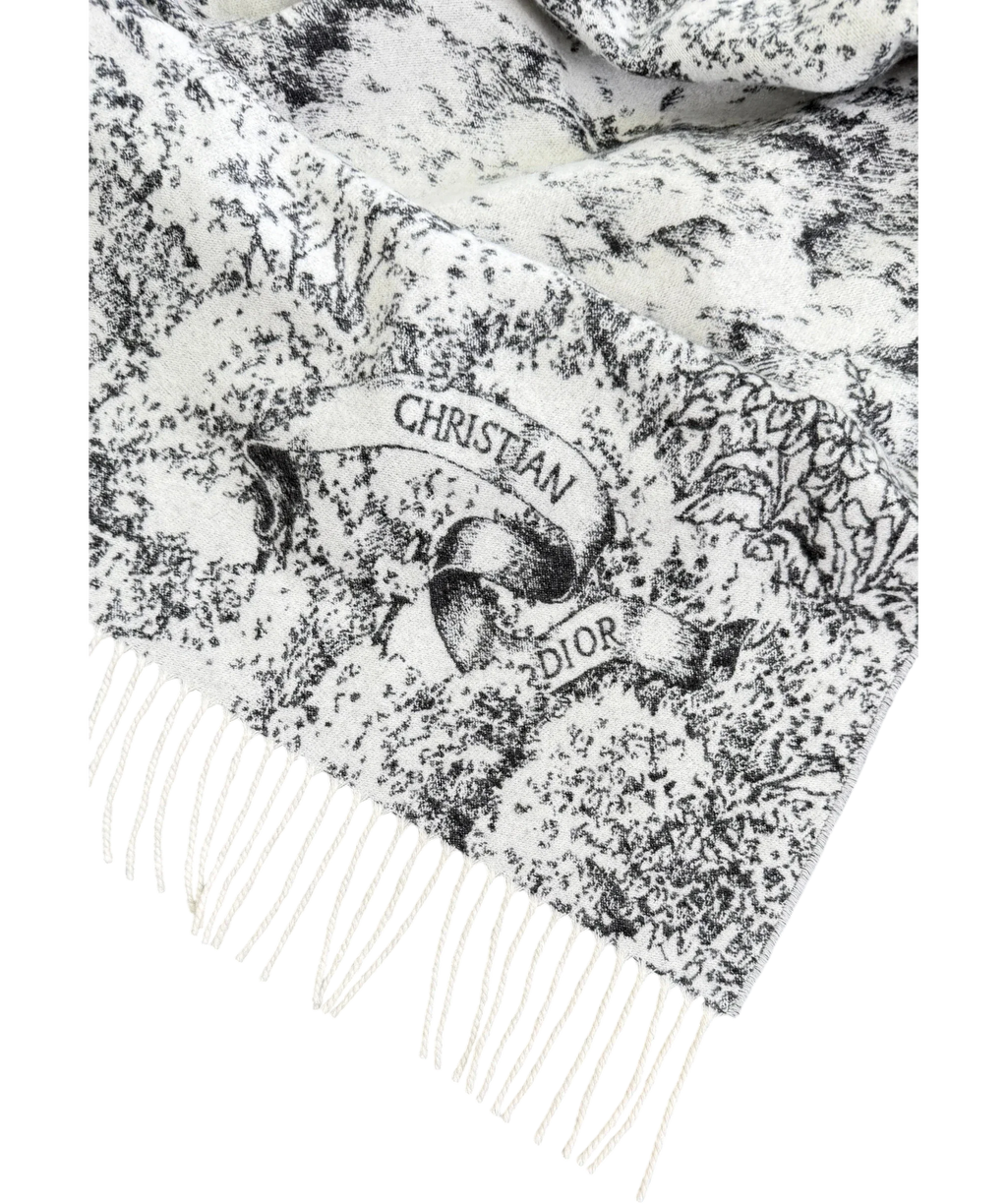CHRISTIAN DIOR Black  / White 100% Cashmere Toile De Jouy Sauvage Logo Poncho / Cape One Size
