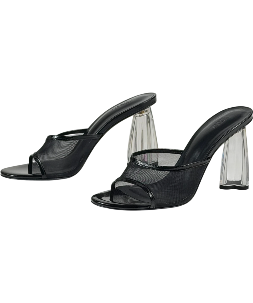 HOUSE OF ATANA Fiorellini Black Patent And Mesh Glass Mules UK 5 EU 38