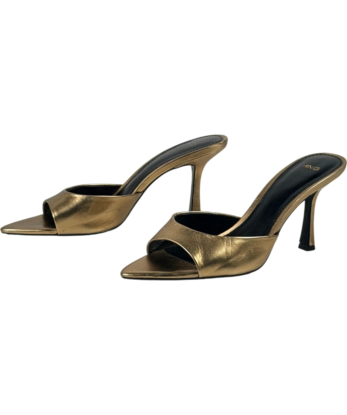 MANGO Pepic Gold Metallic Pointed Heeled Mules UK 4 EU 37