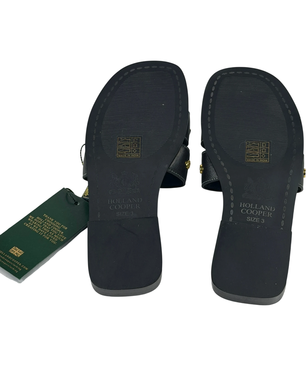 HOLLAND COOPER Heraldic Monogram Slides Black Saffiano / Gold Leogo UK 3 EU 36