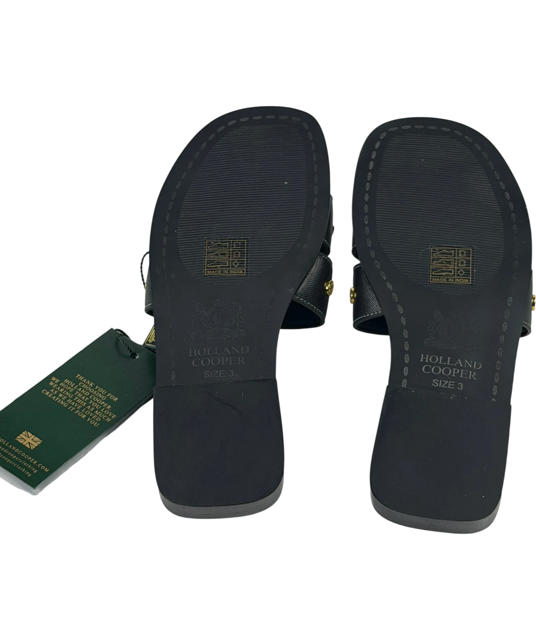 HOLLAND COOPER Heraldic Monogram Slides Black Saffiano / Gold Leogo UK 3 EU 36