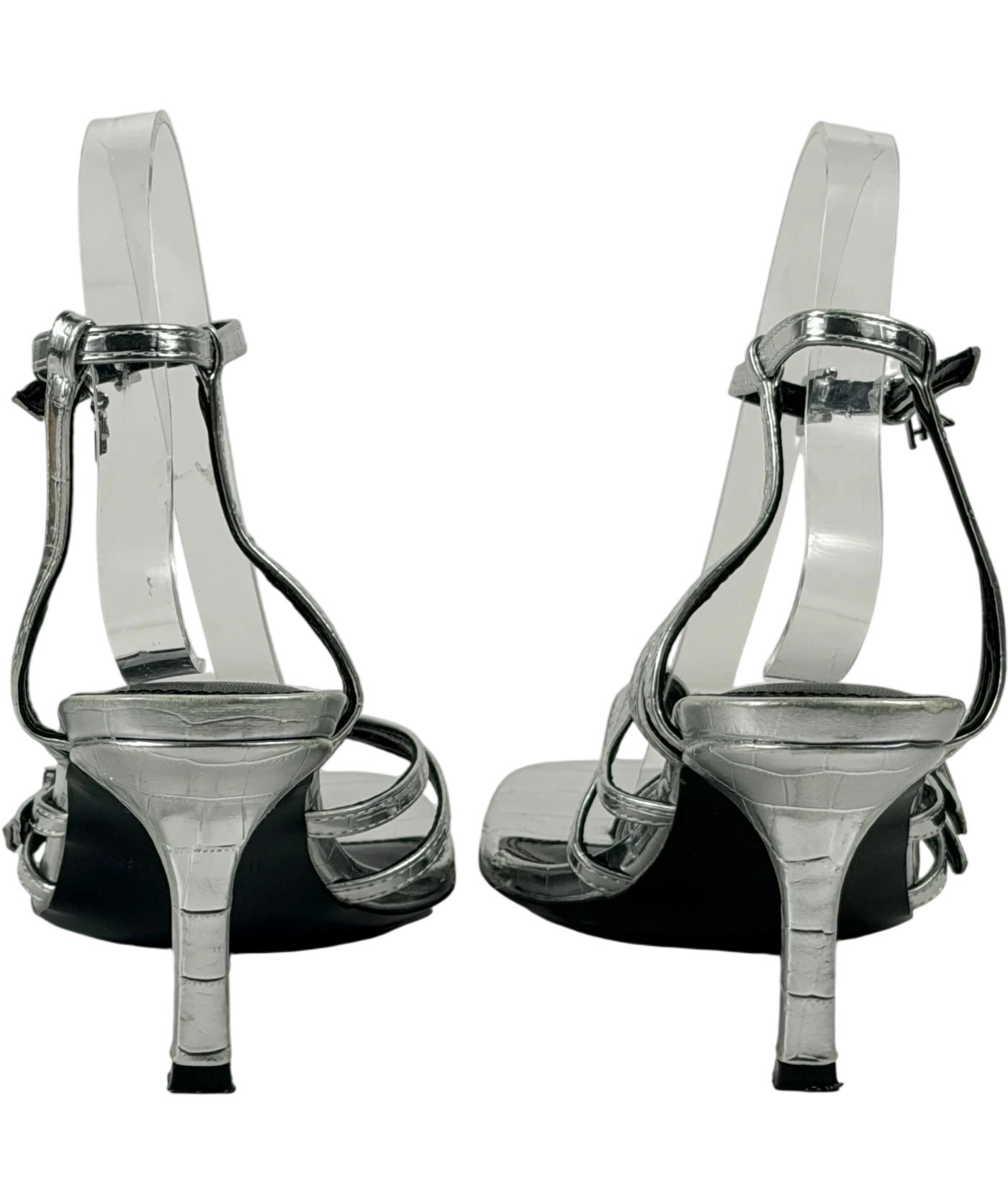 4th & Reckless Metallic Chicago Silver Buckle Heeled Sandals UK 7 EU 40