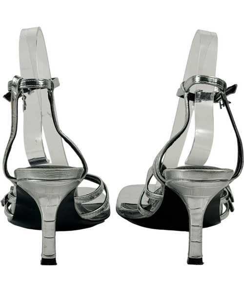 4th & Reckless Metallic Chicago Silver Buckle Heeled Sandals UK 7 EU 40