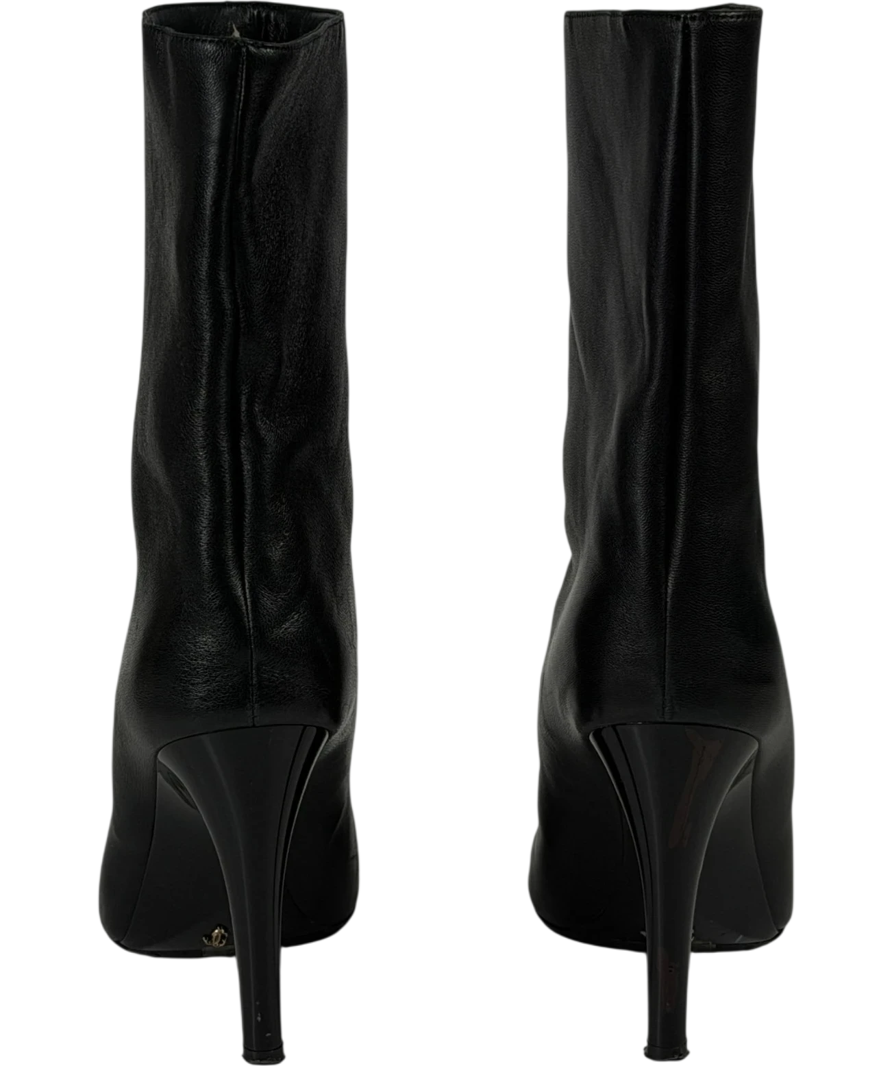 JIMMY CHOO Black Leather Pointed Toe Ankle Boots With Patent Cap Toe UK 5 EU 38