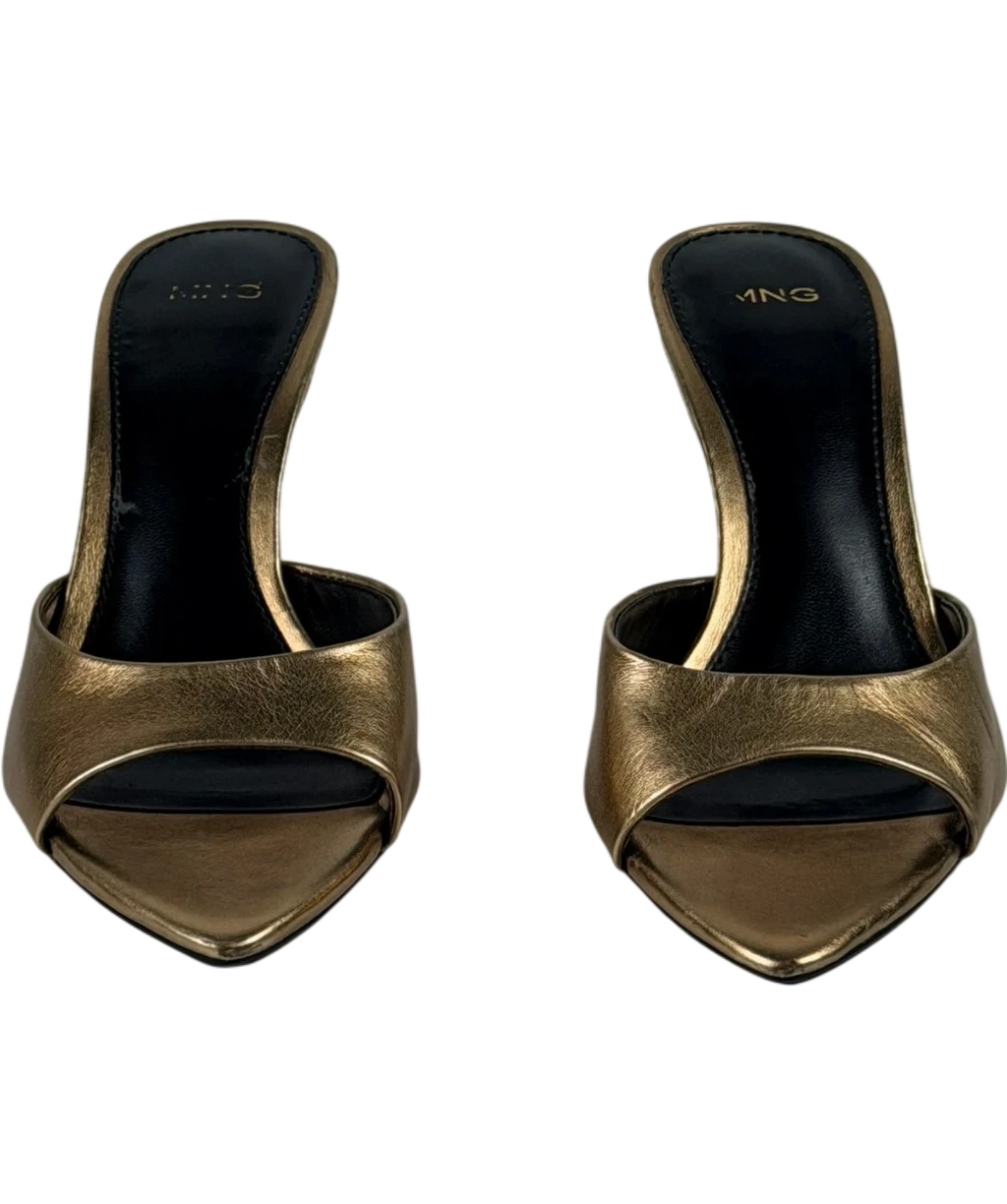 MANGO Pepic Gold Metallic Pointed Heeled Mules UK 4 EU 37