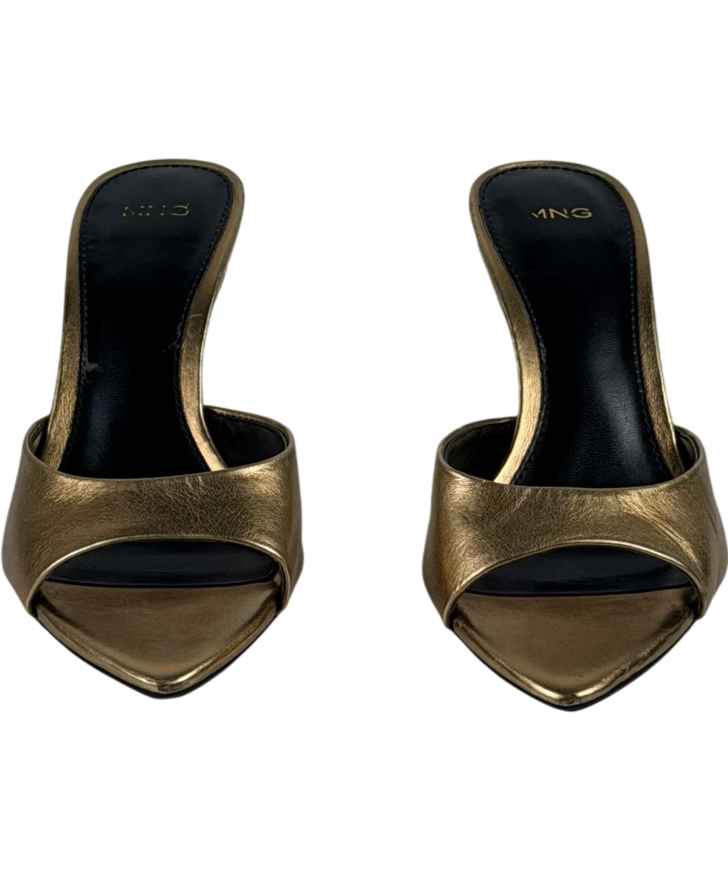 MANGO Pepic Gold Metallic Pointed Heeled Mules UK 4 EU 37