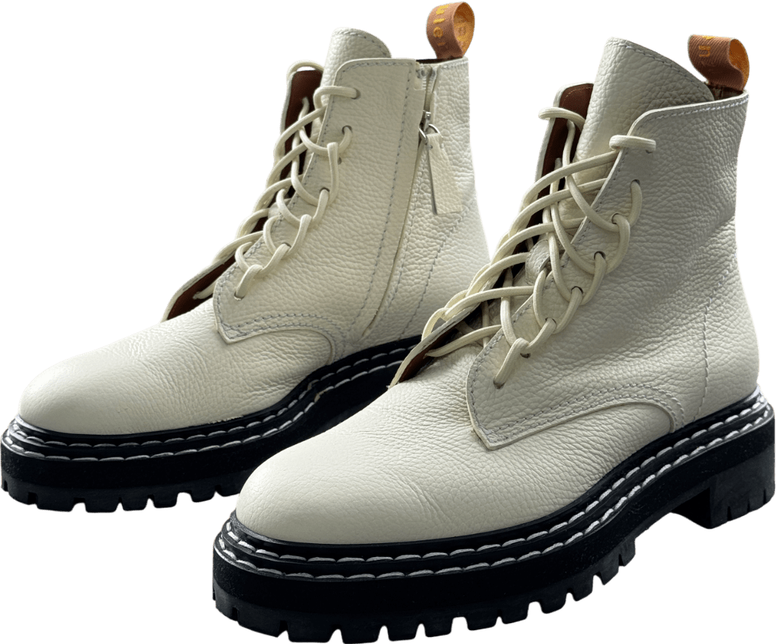 Proenza Schouler Cream Pebbled Leather Lace Up Chunky Boots UK 7 EU 40 👠 - Reliked