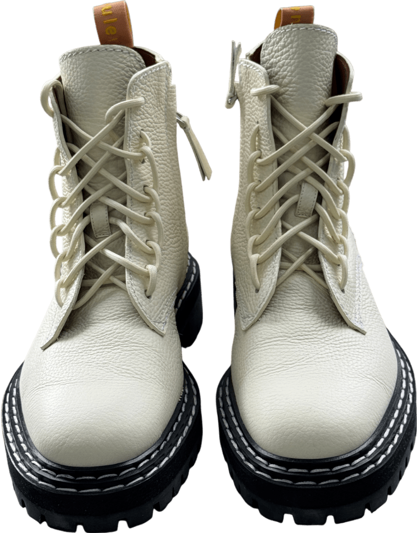 Proenza Schouler Cream Pebbled Leather Lace Up Chunky Boots UK 7 EU 40 👠 - Reliked