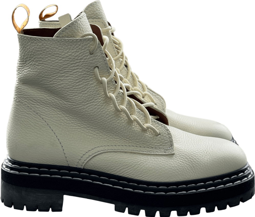 Proenza Schouler Cream Pebbled Leather Lace Up Chunky Boots UK 7 EU 40 👠 - Reliked