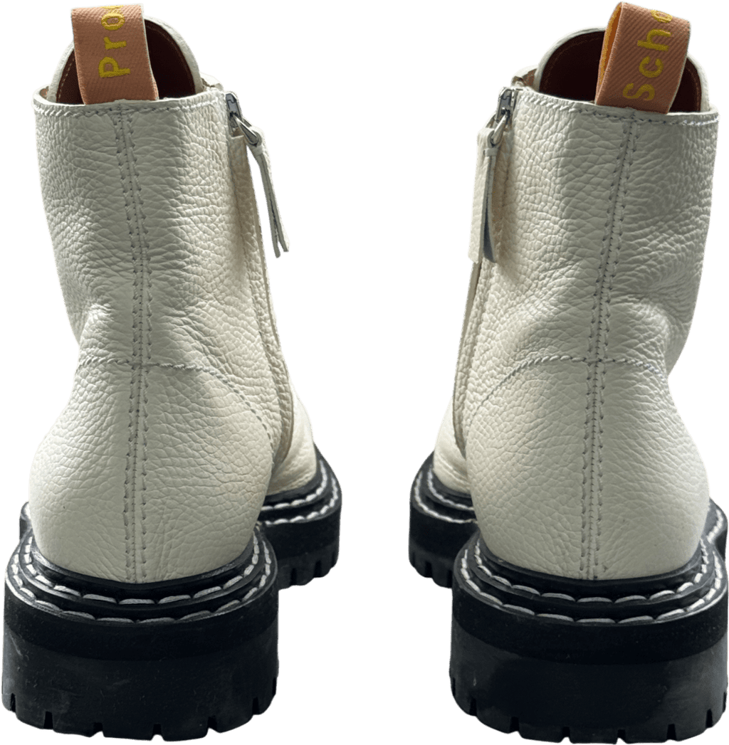 Proenza Schouler Cream Pebbled Leather Lace Up Chunky Boots UK 7 EU 40 👠 - Reliked