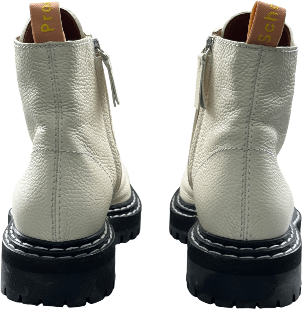 Proenza Schouler Cream Pebbled Leather Lace Up Chunky Boots UK 7 EU 40 👠 - Reliked
