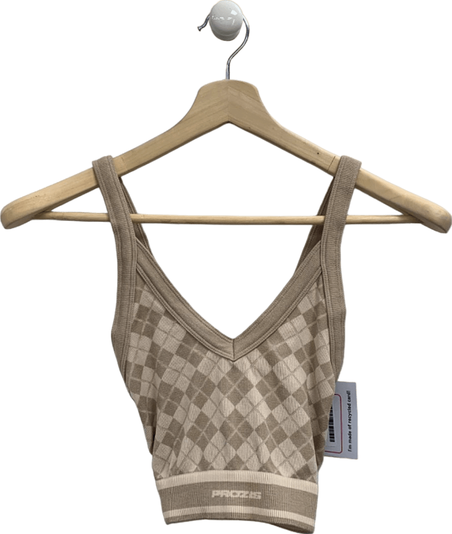 Prozes Beige Argyle Knit Crop Top UK M - Reliked