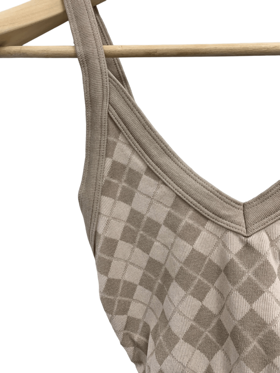 Prozes Beige Argyle Knit Crop Top UK M - Reliked
