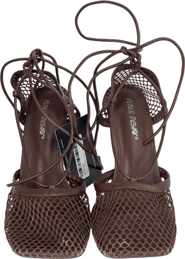 Public Desire Brown Longshot Chocolate Wrap Around Mesh Heels UK 6 EU 39 👠 - Reliked