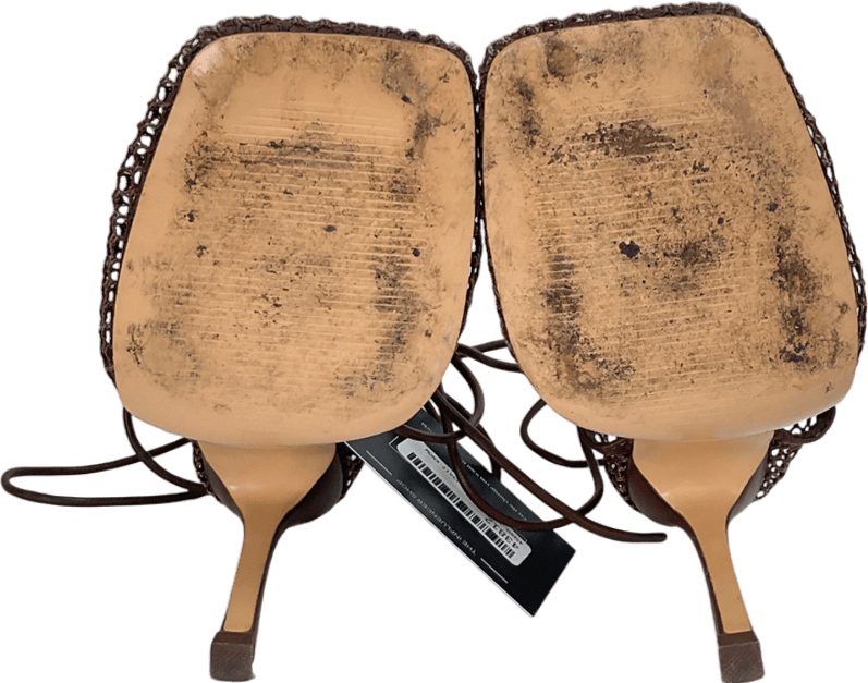 Public Desire Brown Longshot Chocolate Wrap Around Mesh Heels UK 6 EU 39 👠 - Reliked