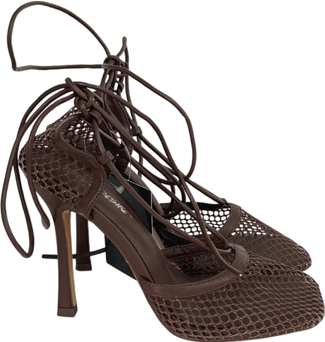 Public Desire Brown Longshot Chocolate Wrap Around Mesh Heels UK 6 EU 39 👠 - Reliked