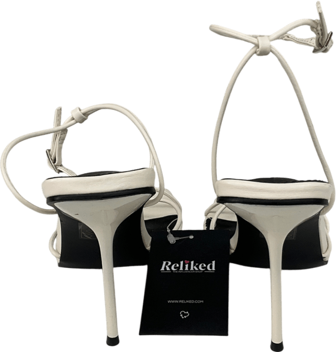 Public Desire Cream Jiggy Ecru Pu Stiletto Square Toe Barely There UK 8 EU 41 👠 - Reliked