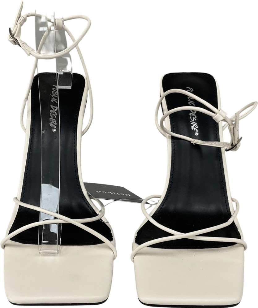 Public Desire Cream Jiggy Ecru Pu Stiletto Square Toe Barely There UK 8 EU 41 👠 - Reliked