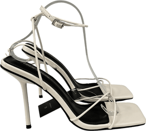 Public Desire Cream Jiggy Ecru Pu Stiletto Square Toe Barely There UK 8 EU 41