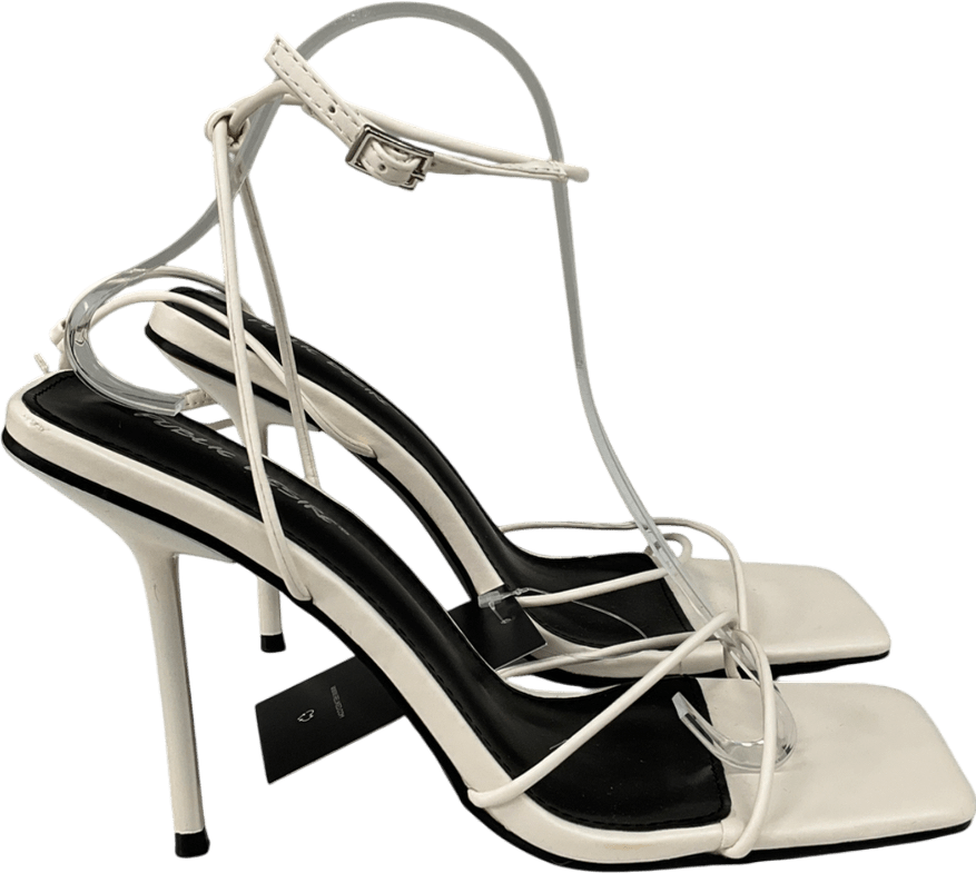 Public Desire Cream Jiggy Ecru Pu Stiletto Square Toe Barely There UK 8 EU 41 👠 - Reliked