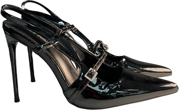 Public Desire Forget Me Not Black Embellished Buckle Detail Sling Back Court Heels UK 8 EU 41 👠 - Reliked