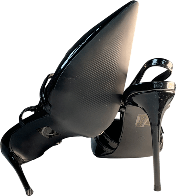 Public Desire Forget Me Not Black Embellished Buckle Detail Sling Back Court Heels UK 8 EU 41 👠 - Reliked