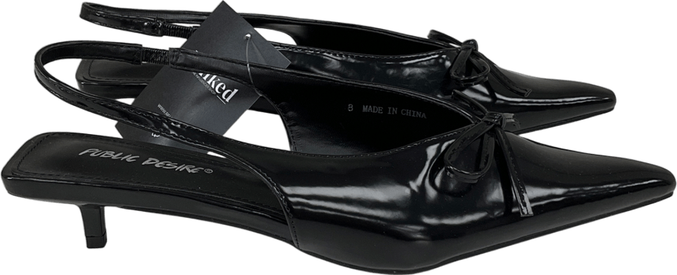 Public Desire Meadow Black Pu Slingback Low Court Heels UK 8 EU 41 👠 - Reliked