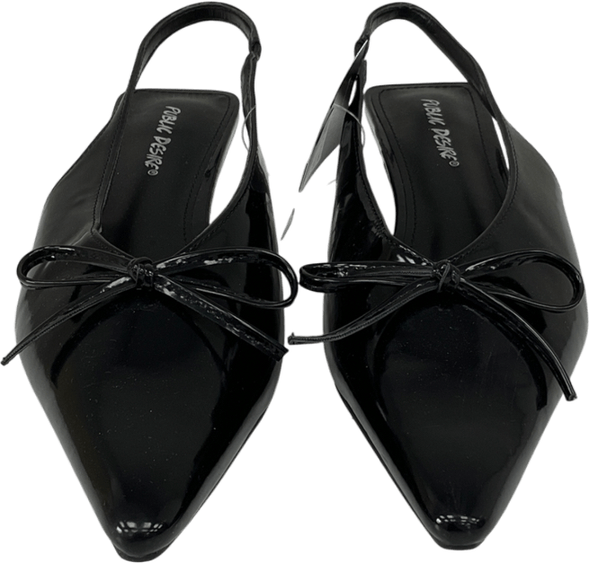 Public Desire Meadow Black Pu Slingback Low Court Heels UK 8 EU 41 👠 - Reliked