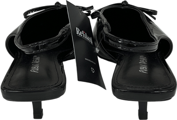 Public Desire Meadow Black Pu Slingback Low Court Heels UK 8 EU 41 👠 - Reliked