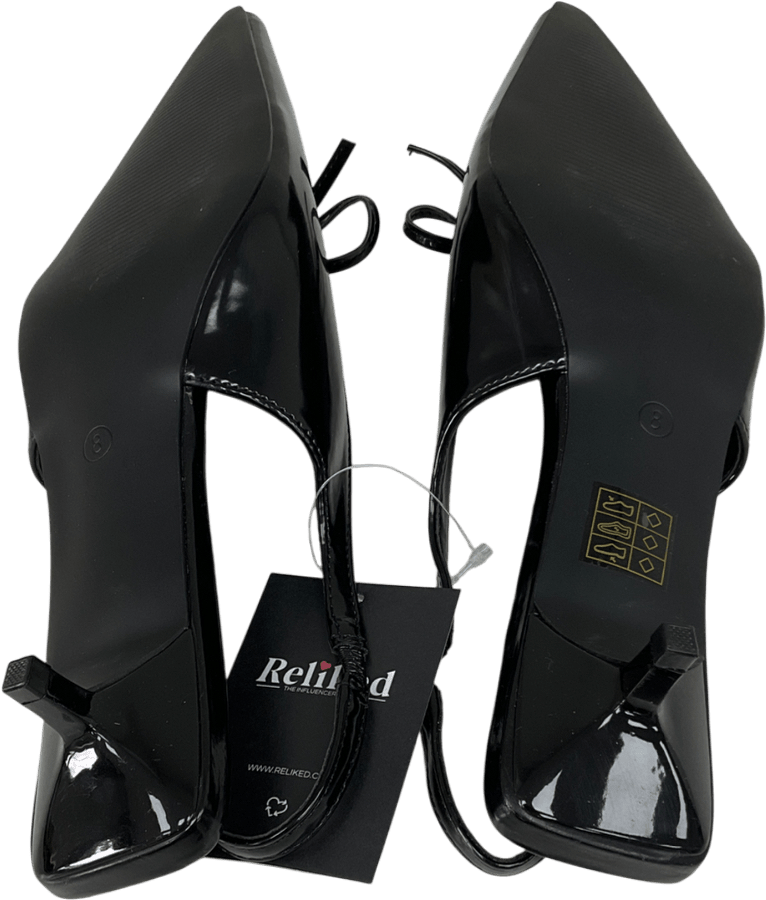 Public Desire Meadow Black Pu Slingback Low Court Heels UK 8 EU 41 👠 - Reliked