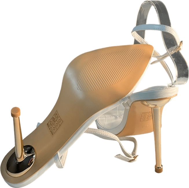 Public Desire Risque White Pu Strappy Pointed Toe Gold Stiletto Heels UK 8 EU 41 👠 - Reliked