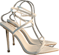 Public Desire Risque White Pu Strappy Pointed Toe Gold Stiletto Heels UK 8 EU 41 👠 - Reliked
