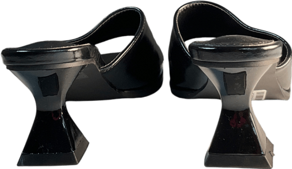 Public Desire Romi Black Patent Mule Square Toe Flared Block Mid Heels UK 8 EU 41 👠 - Reliked