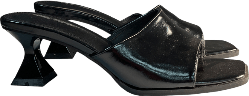 Public Desire Romi Black Patent Mule Square Toe Flared Block Mid Heels UK 8 EU 41 👠 - Reliked