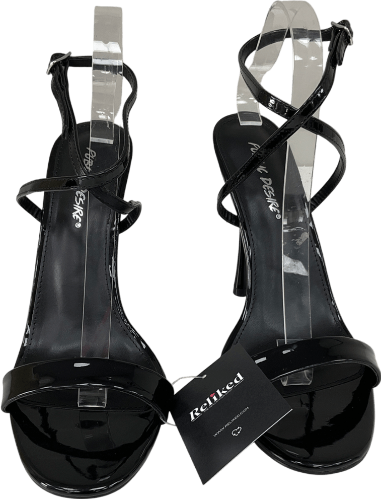 Public Desire Soho Black Patent Barely There Strappy Stiletto Heels UK 8 EU 41 👠 - Reliked