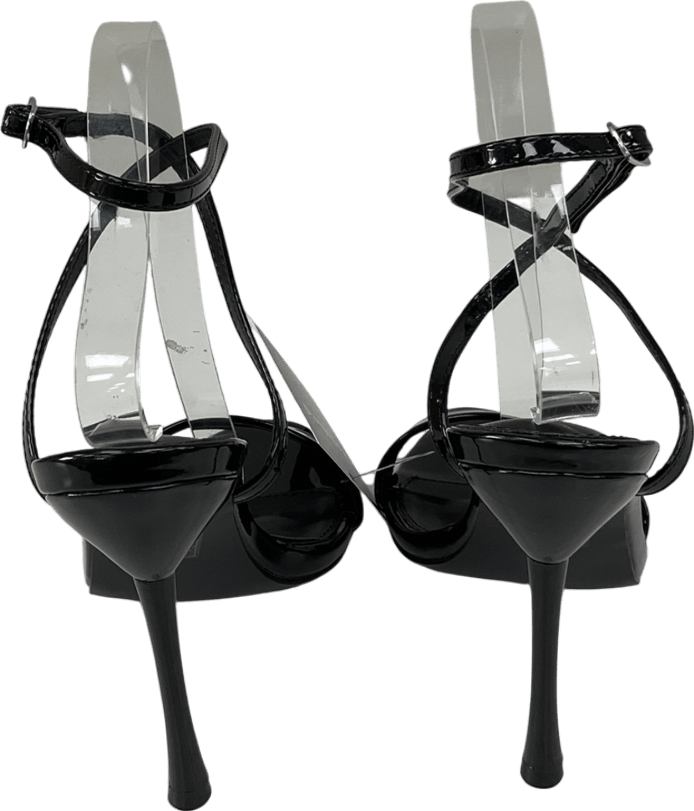 Public Desire Soho Black Patent Barely There Strappy Stiletto Heels UK 8 EU 41 👠 - Reliked