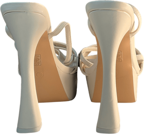 Public Desire Taliah Cream Pu Strappy Flare Platform High Heels UK 8 EU 41 👠 - Reliked