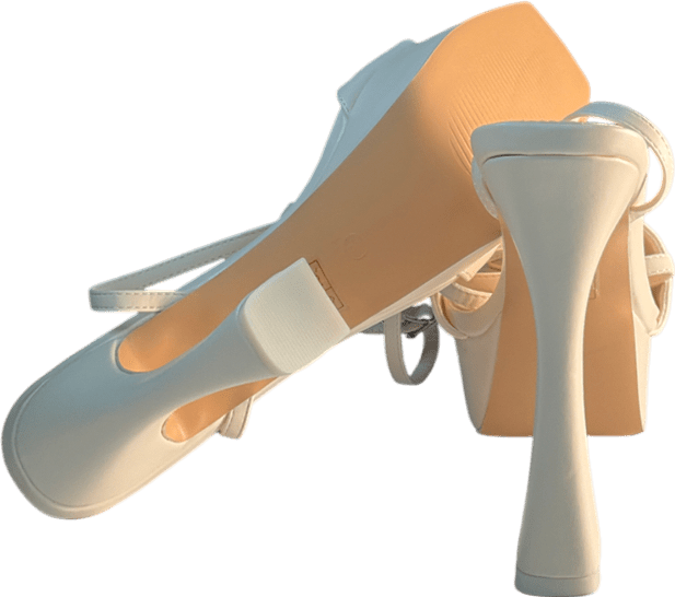 Public Desire Taliah Cream Pu Strappy Flare Platform High Heels UK 8 EU 41 👠 - Reliked